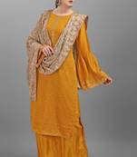 Mustard Embroidered Georgette Semi-Stitched Straight Suit Up To 42" Size