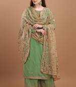 Green Embroidered Georgette Semi-Stitched Palazzo Style Suit Up To 42" Size