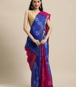 Geroo Jaipur Handcrafted Pink And Blue Art Silk Saree