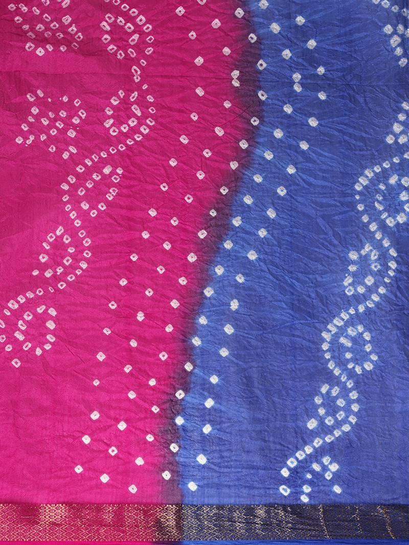 Geroo Jaipur Handcrafted Pink And Blue Art Silk Saree