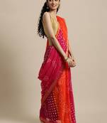 Geroo Jaipur Handcrafted Orange And Pink Art Silk Saree