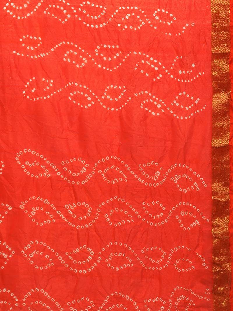 Geroo Jaipur Handcrafted Orange And Pink Art Silk Saree