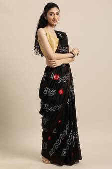 Geroo Jaipur Handcrafted Black Art Silk Bandhani Saree