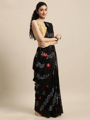   Handcrafted Black Art Silk Bandhani Saree 1