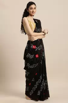 Geroo Jaipur Handcrafted Black Art Silk Bandhani Saree