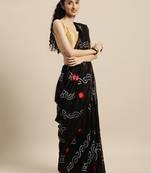 Geroo Jaipur Handcrafted Black Art Silk Bandhani Saree