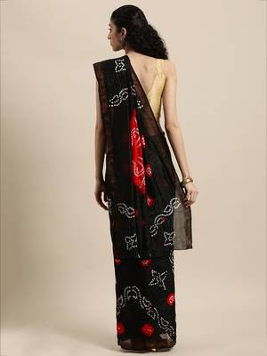   Handcrafted Black Art Silk Bandhani Saree 2