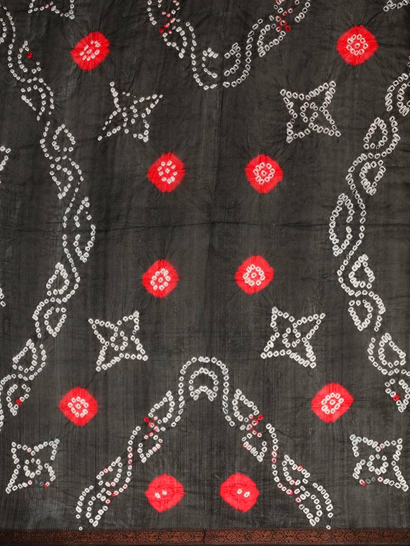 Geroo Jaipur Handcrafted Black Art Silk Bandhani Saree