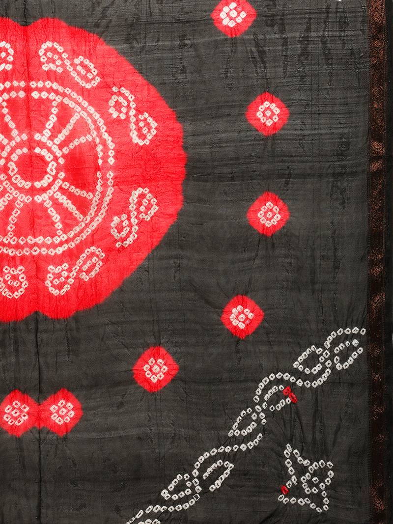 Geroo Jaipur Handcrafted Black Art Silk Bandhani Saree