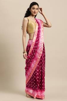 Geroo Jaipur Hand Dyed Maroon and pink Bandhani Saree