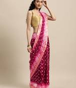 Geroo Jaipur Hand Dyed Maroon and pink Bandhani Saree
