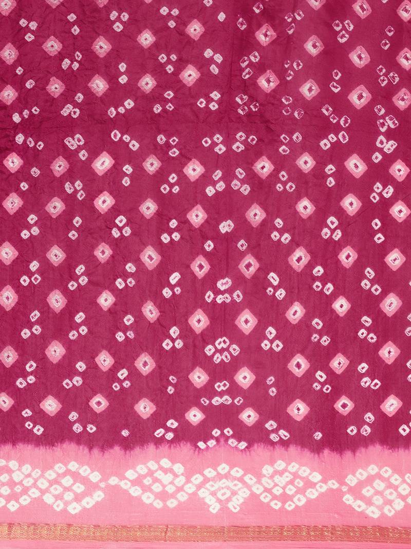 Geroo Jaipur Hand Dyed Maroon and pink Bandhani Saree