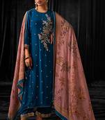 Wonderful pure crepe silk blue embroidered salwar suit with latkan