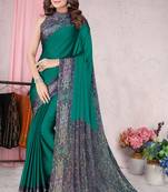 Turquoise Printed Chiffon Saree With Blouse