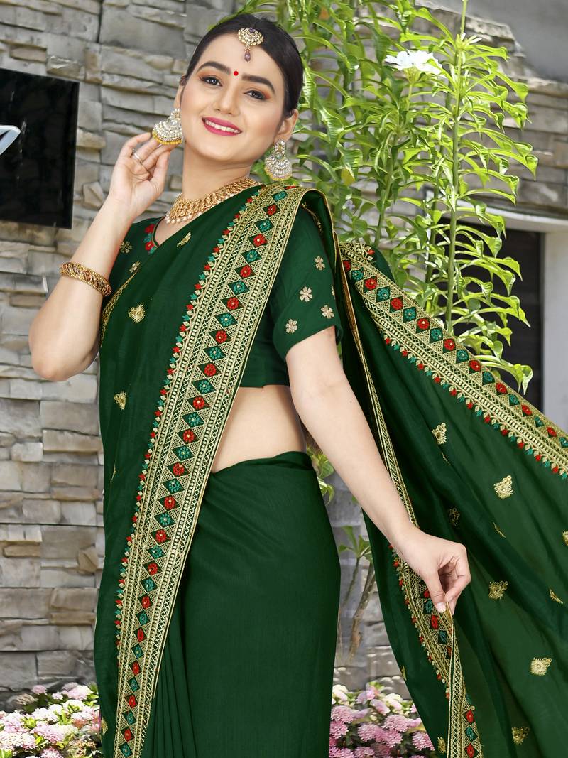 A HEAVY EMBROIDERY WORK & STONE WORK SAREE