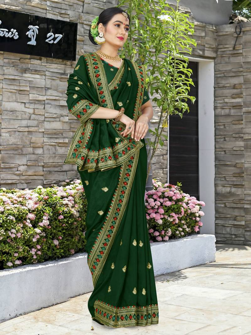 A HEAVY EMBROIDERY WORK & STONE WORK SAREE