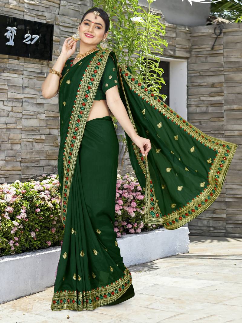 A HEAVY EMBROIDERY WORK & STONE WORK SAREE