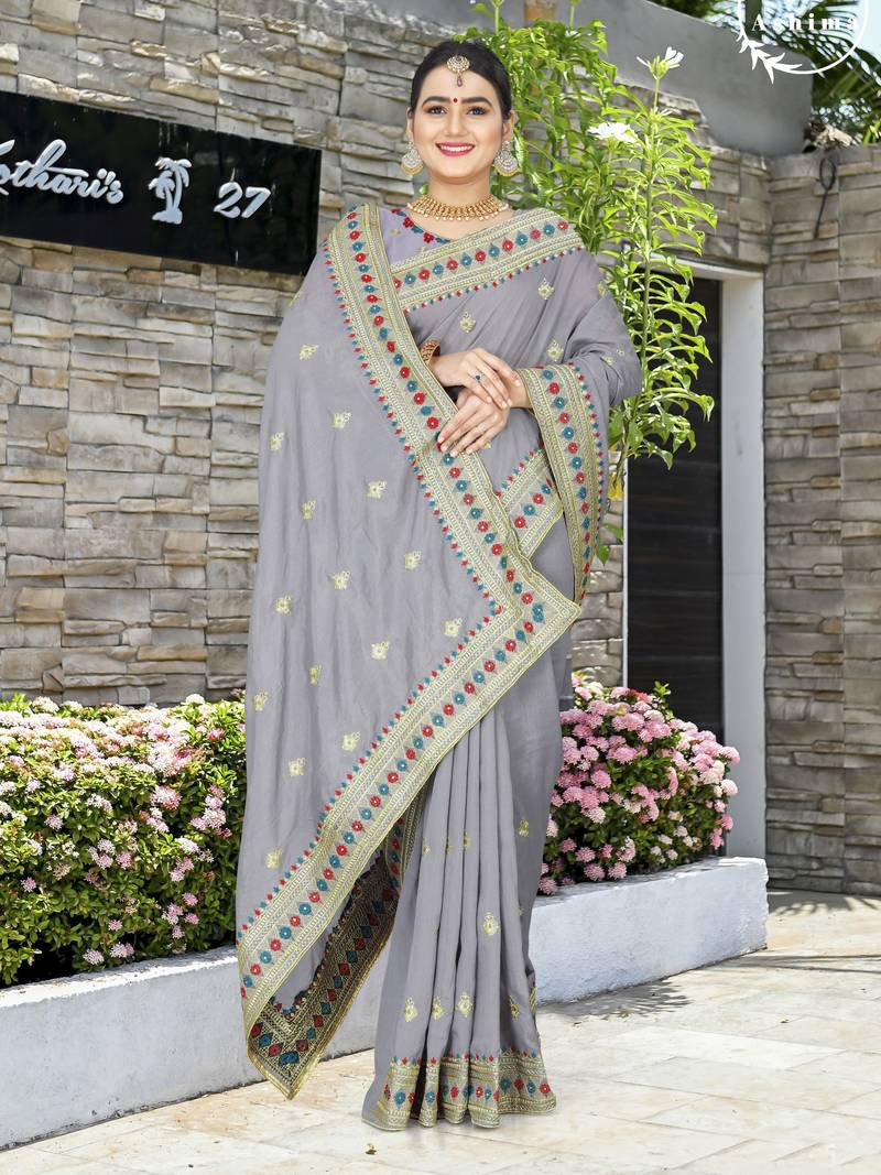 A HEAVY EMBROIDERY WORK & STONE WORK SAREE