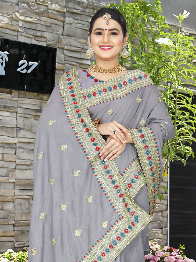 A HEAVY EMBROIDERY WORK & STONE WORK SAREE