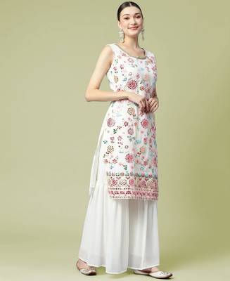 Georgette Sharara Suit White 3