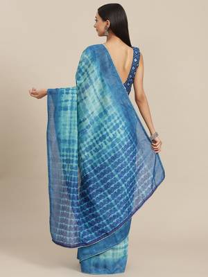 Blue Tie And Dye Sequin Work Cotton Fabric Designer Saree With Mirror Work Cotton Fabric Blouse 2
