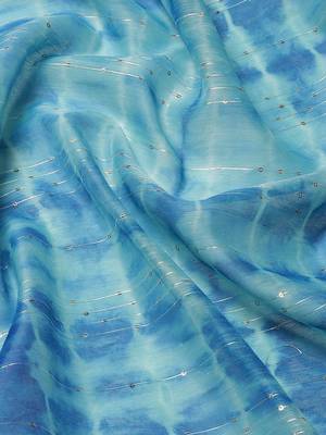 Blue Tie And Dye Sequin Work Cotton Fabric Designer Saree With Mirror Work Cotton Fabric Blouse 4