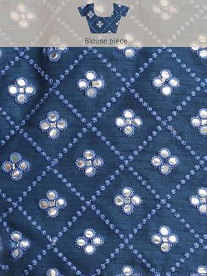 Blue Tie And Dye Sequin Work Cotton Fabric Designer Saree With Mirror Work Cotton Fabric Blouse 5