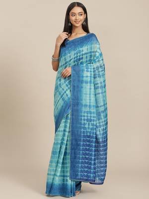 Blue Tie And Dye Sequin Work Cotton Fabric Designer Saree With Mirror Work Cotton Fabric Blouse 1