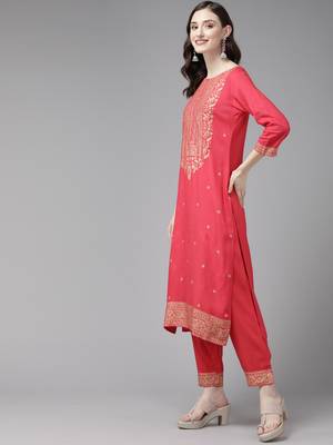 Pink printed rayon ethnic-kurtis 2