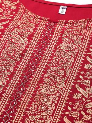 Red printed rayon ethnic-kurtis 4