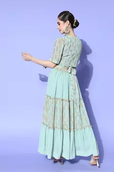 Sea-green printed georgette ethnic-kurtis