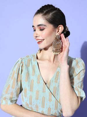 Sea-green printed georgette ethnic-kurtis 3