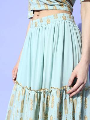 Sea-green printed georgette ethnic-kurtis 4