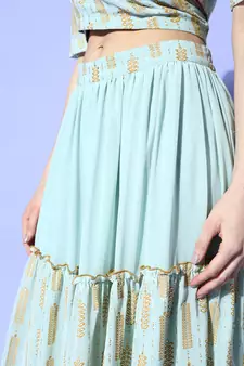 Sea-green printed georgette ethnic-kurtis