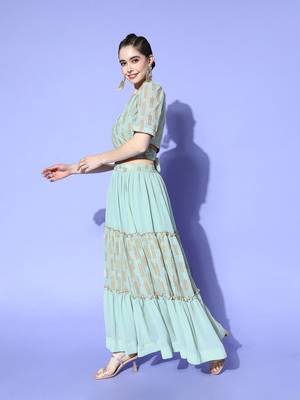 Sea-green printed georgette ethnic-kurtis 5