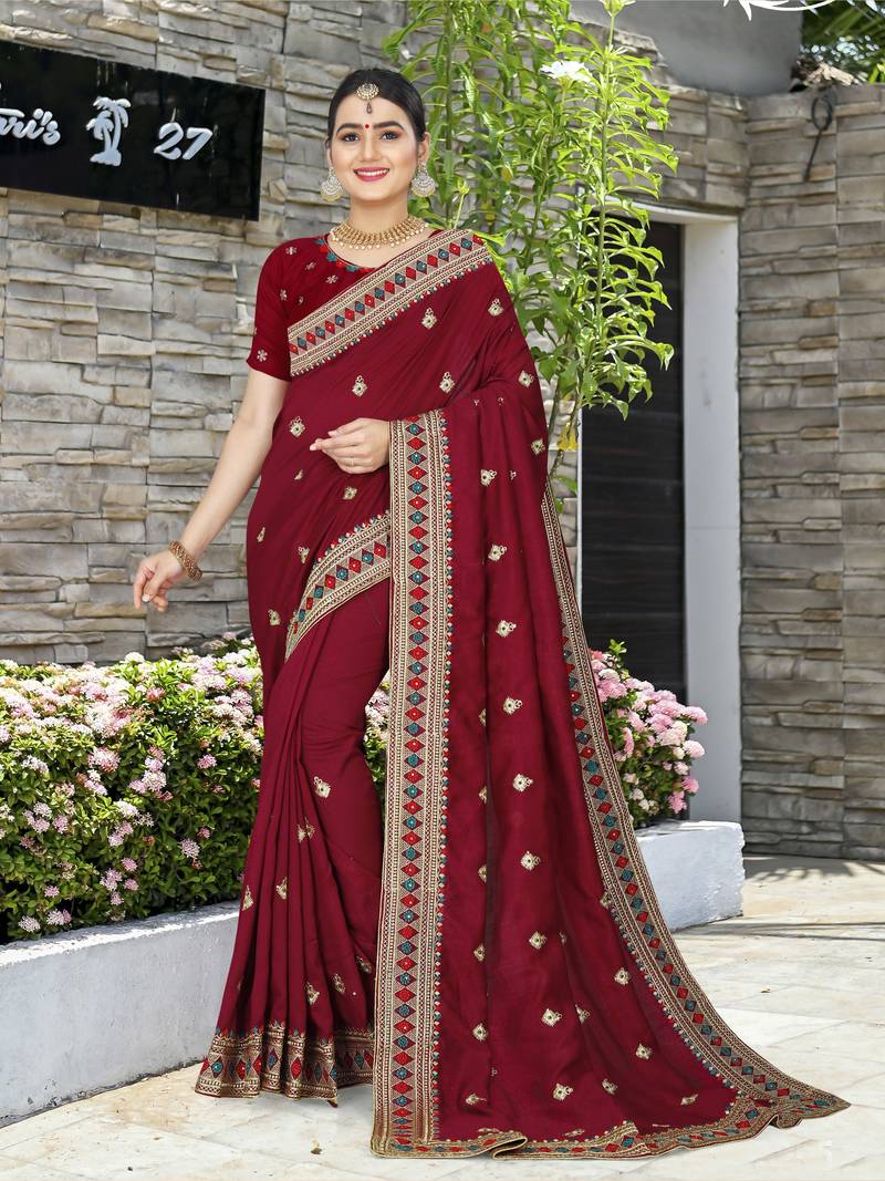 A HEAVY EMBROIDERY WORK & STONE WORK SAREE