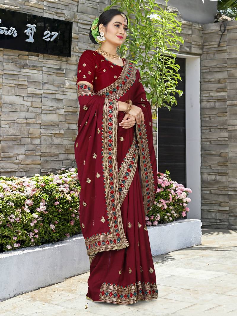 A HEAVY EMBROIDERY WORK & STONE WORK SAREE