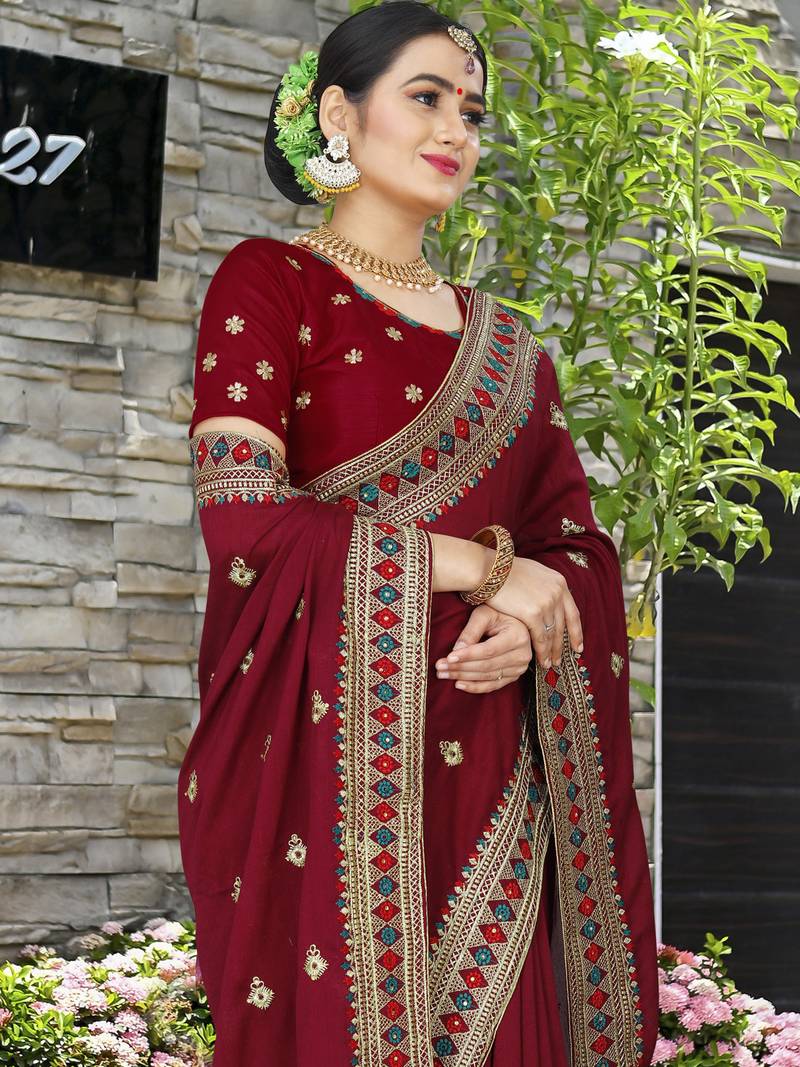 A HEAVY EMBROIDERY WORK & STONE WORK SAREE