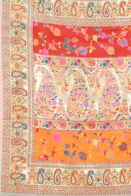 Cream Kashmiri Pashmina Style Silk Blend Multipal Threads work Saree With Blouse 6