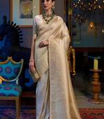 Banarasi silk blend Saree Women's kanchi Pattu kanchipuram Banarasi silk blend Saree with Blouse Piece (White colour)