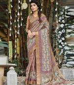 Purple printed manipuri silk saree with blouse