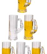 Multipurpose Food Grade Designer Transparent, Beer Mug/Glass Set With Handle, Set Of 6, Capacity 550 ML .