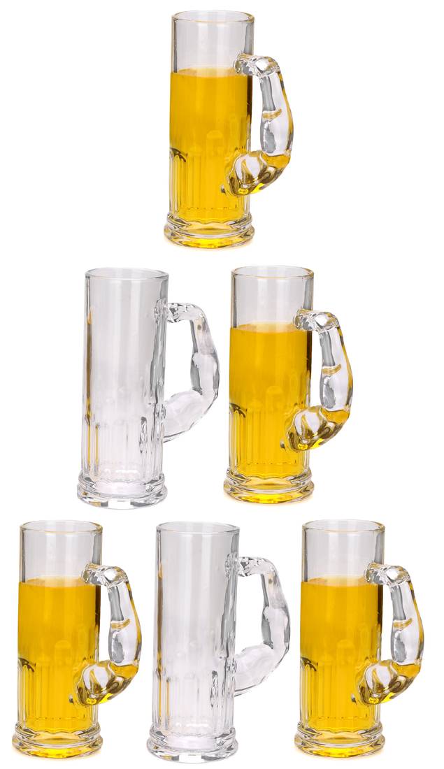 Multipurpose Food Grade Designer Transparent, Beer Mug/Glass Set With Handle, Set Of 6, Capacity 550 ML .