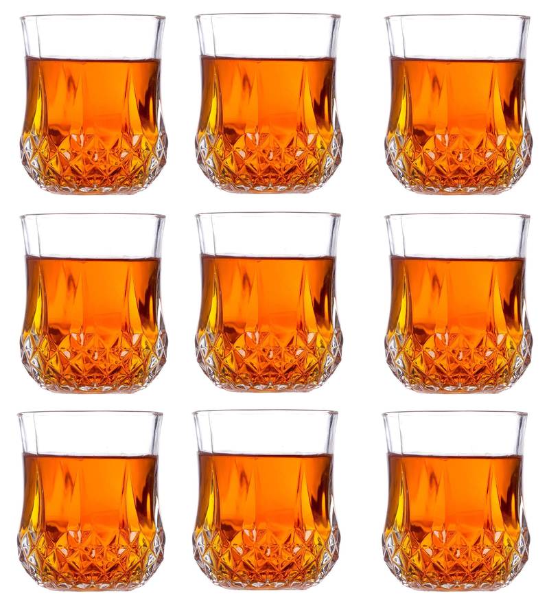 Designer Molded Water Juice TransparentMultipurpose Glass -A158, Pack Of 12, 180 Ml