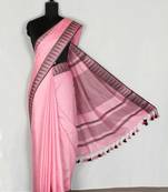 MS Handloom bhagalpuri kota silk temple border pink color saree  with blause