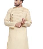 Beige hand woven cotton men-kurtas