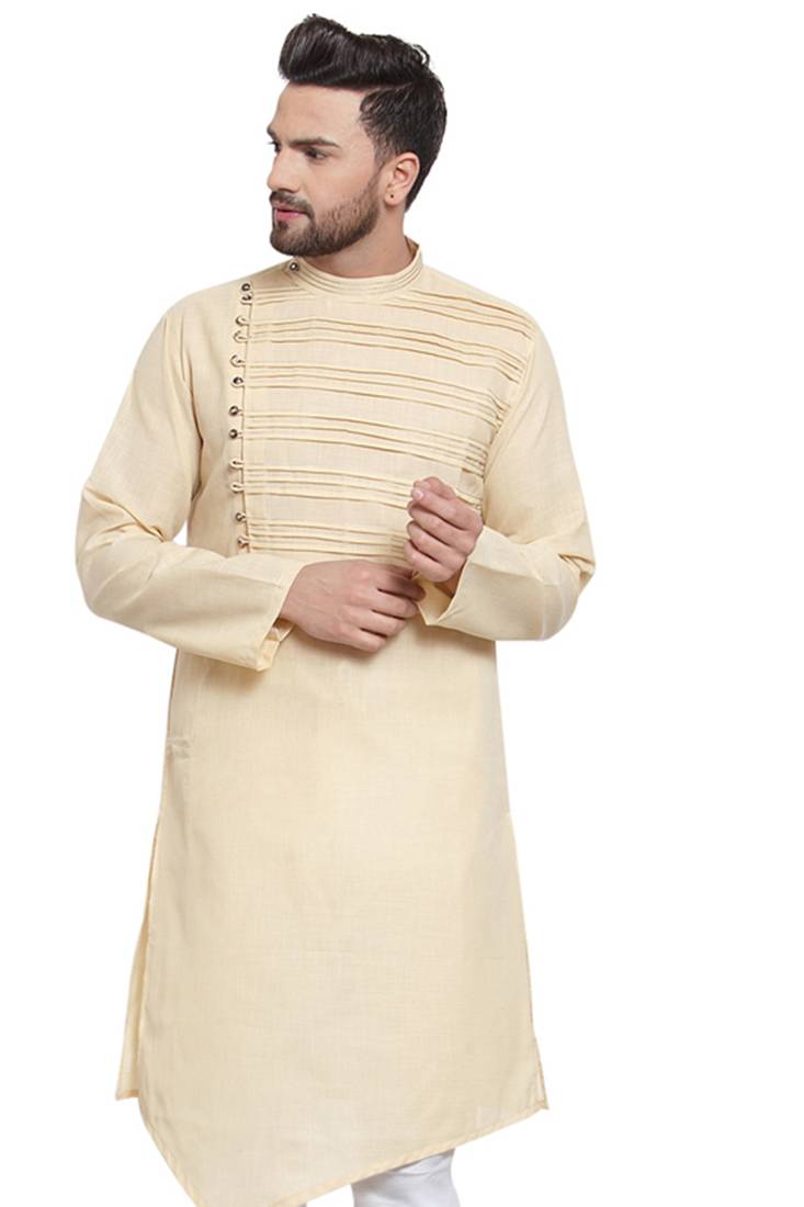 Beige hand woven cotton men-kurtas