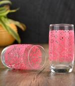 Moulded DesignMultiPurpose Printed Drinking Glass, Transparent, Pink, 280 ML -C1