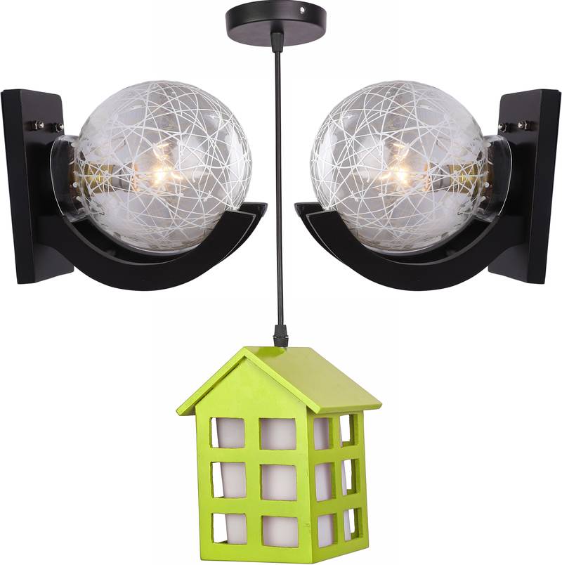 Afast Designer 2 Wall Lamp Lamp/ Light With 1 Hut Shape Hanging Lamp, Combo Of 3 Lamps