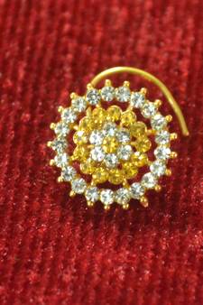 Yellow Shimmering gold floral diamond nosering or nosepin